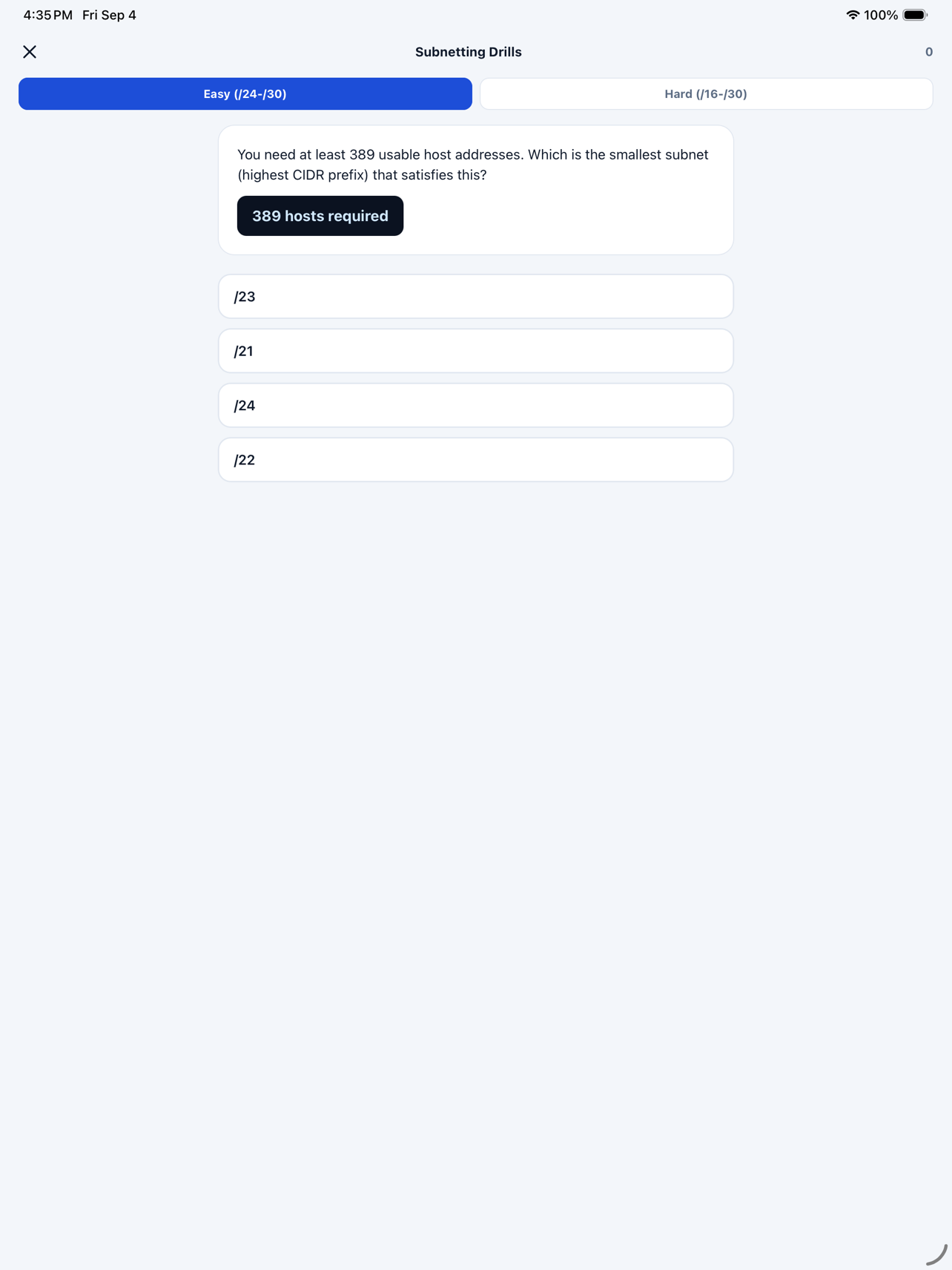 TSR CCNA Prep subnetting drill on iPad