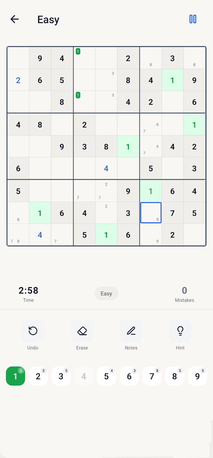 TSR Sudoku gameplay screen