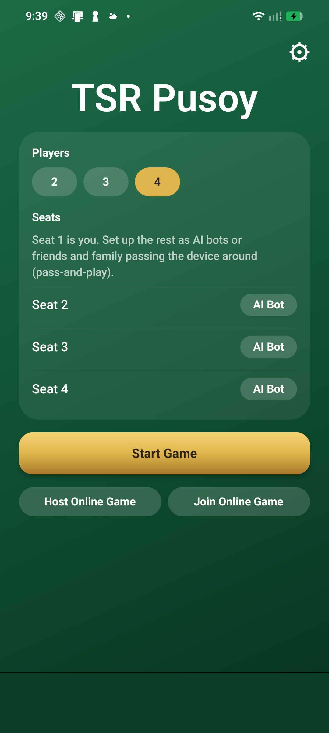 TSR Pusoy home screen
